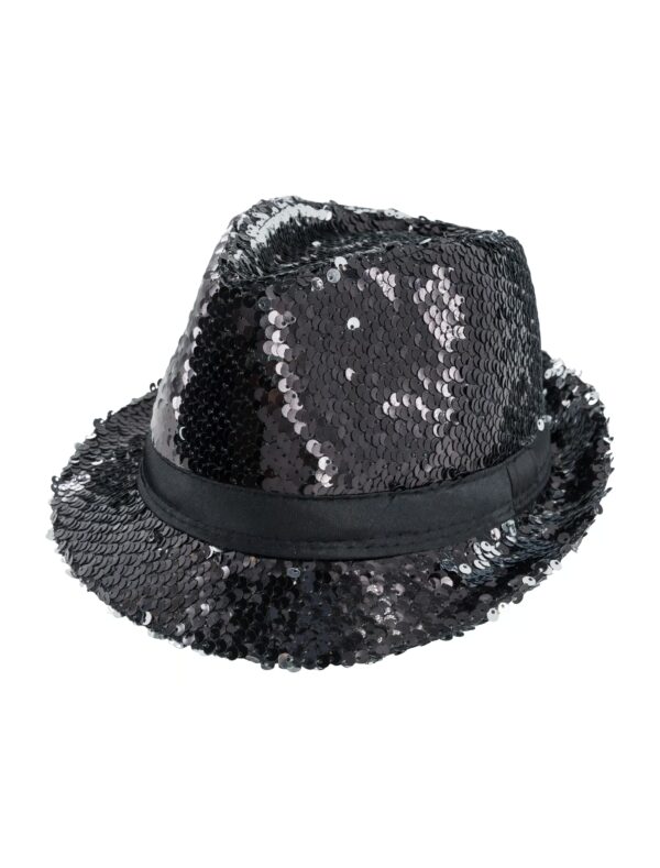 Kostümzubehör Hut Fedora Wendepailletten schwarz/silber one size