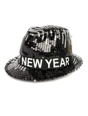 Kostümzubehör Hut Happy New Year mit LED schwarz