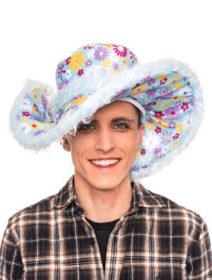 Kostümzubehör Hut Hippie Blumen blau one size