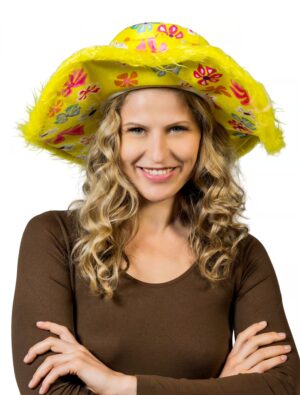 Kostümzubehör Hut Hippie Blumen gelb one size