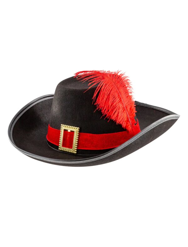 Kostümzubehör Hut Musketier mit Feder rot/schwarz 61