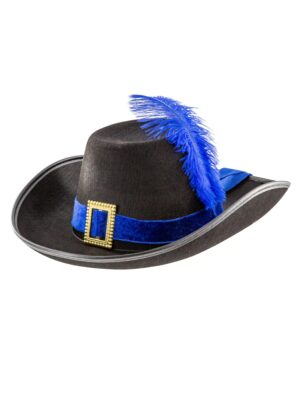 Kostümzubehör Hut Musketier mit Feder schwarz/blau 59