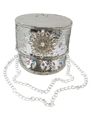 Kostümzubehör Hut Pailletten mit Kette silber one size
