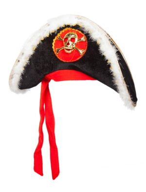 Kostümzubehör Hut Pirat mit Band und Totenkopf Farbe: schwarz/weiß/rot