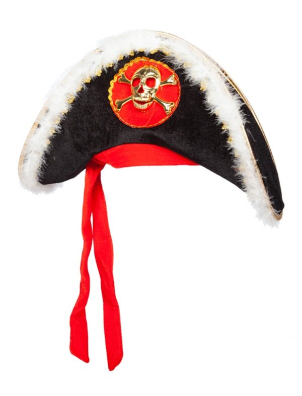 Kostümzubehör Hut Pirat mit Band und Totenkopf Farbe: schwarz/weiß/rot
