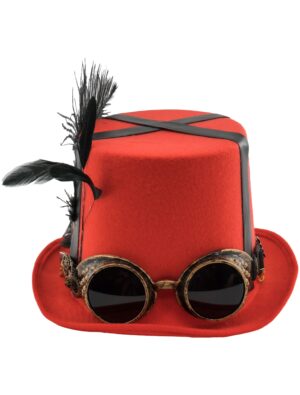 Kostümzubehör Hut Steampunk mit Brille rot one size