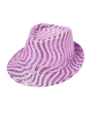 Kostümzubehör Hut Trilby Pailletten Damen lila/weiß one size
