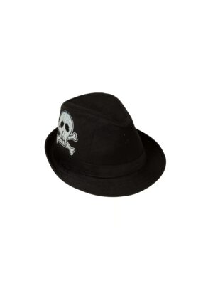 Kostümzubehör Hut Trilby mit Totenkopfapplikation Farbe: schwarz