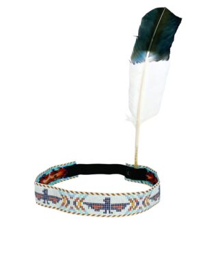 Kostümzubehör Indianerstirnband mit Feder weiß und Spitze schwarz