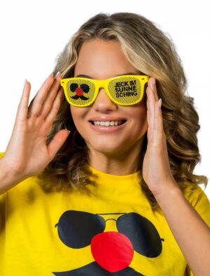 Kostümzubehör JIS Brille Logo mit Flaschenöffner Jeck im Sunnesching gelb