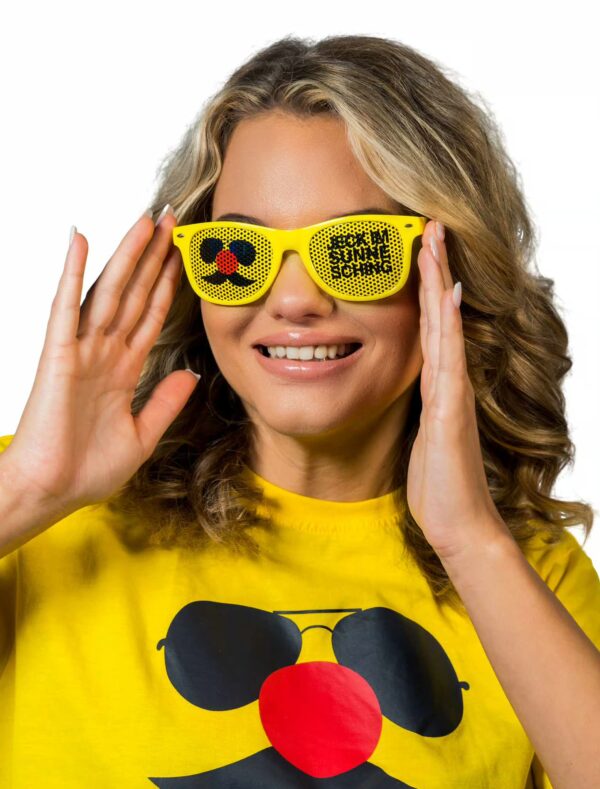 Kostümzubehör JIS Brille Logo mit Flaschenöffner Jeck im Sunnesching gelb