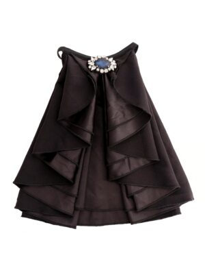 Kostümzubehör Jabot Satin schwarz mit Stein blau