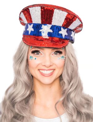 Kostümzubehör Kappe Pailletten USA Farbe: rot/weiß/blau