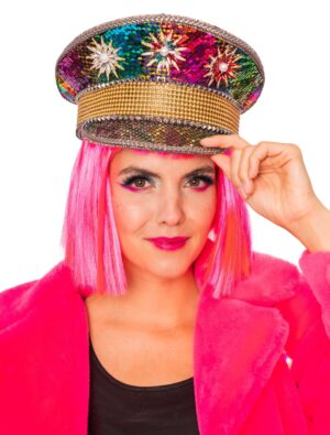 Kostümzubehör Kappe Pailletten bunt/türkis