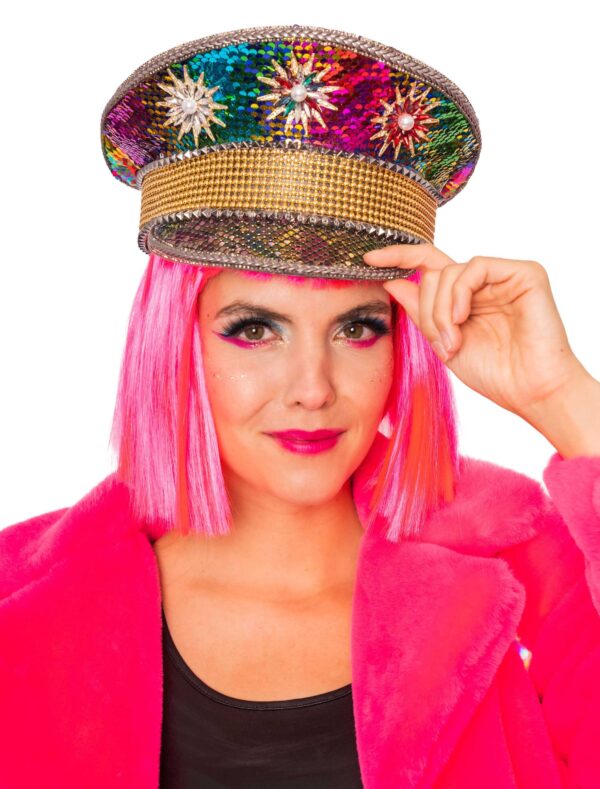 Kostümzubehör Kappe Pailletten bunt/türkis