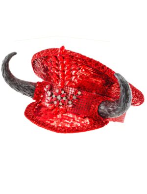 Kostümzubehör Kappe Pailletten mit Hörnern  rot/schwarz one size