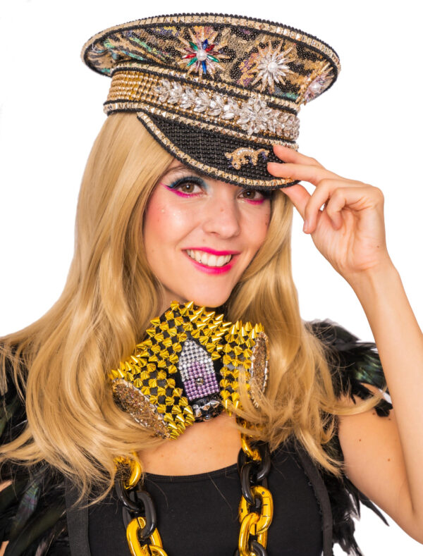 Kostümzubehör Kappe Pailletten schwarz/gold