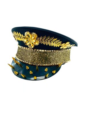 Kostümzubehör Kappe Pailletten schwarz/gold mit Nieten