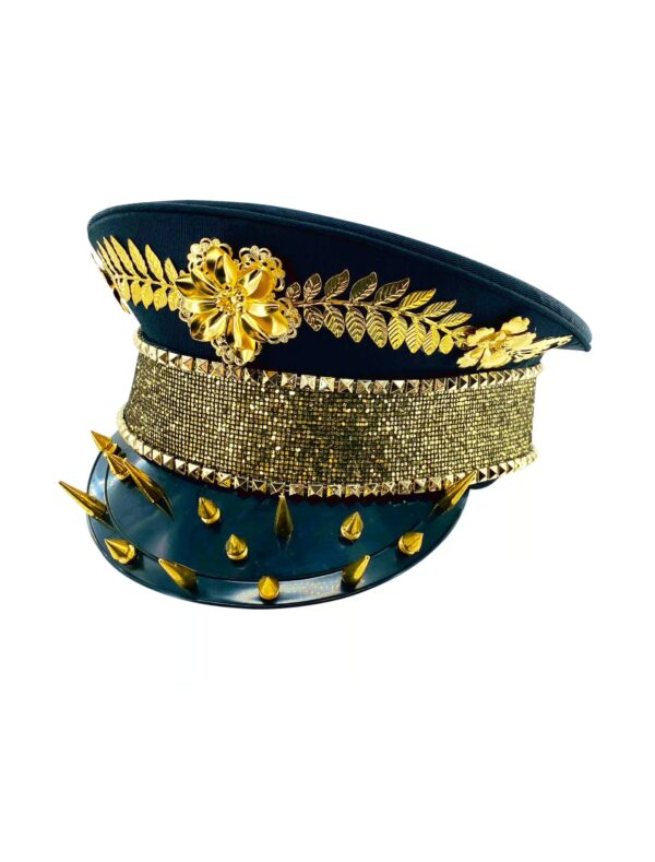 Kostümzubehör Kappe Pailletten schwarz/gold mit Nieten