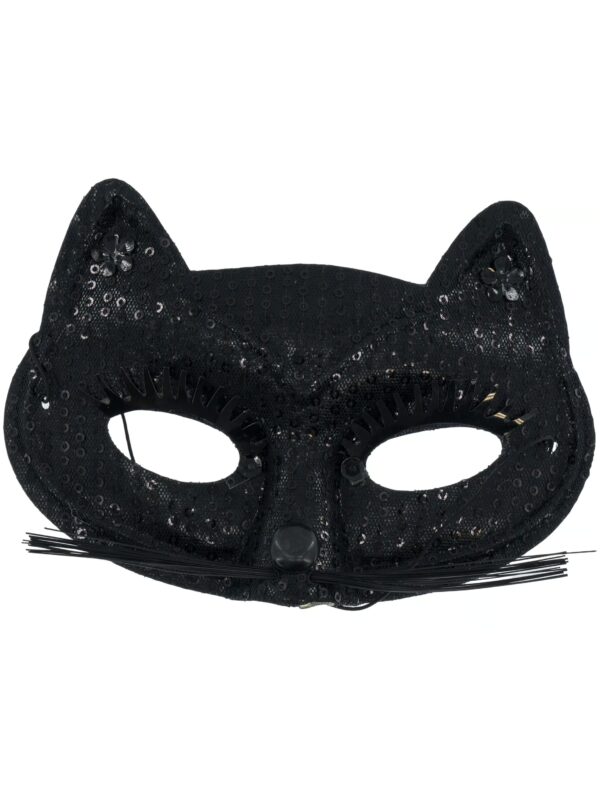 Kostümzubehör Katzenmaske mit Pailletten schwarz