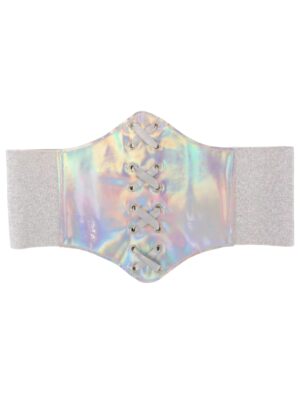 Kostümzubehör Korsettgürtel mit Knöpfen Glitzer silber one size