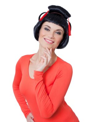 Kostümzubehör Kostümzubehör Perücke Geisha mit Stab schwarz