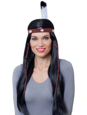 Kostümzubehör Kostümzubehör Perücke Häuptling mit Haarband & Feder schwarz