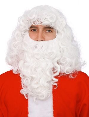Kostümzubehör Kostümzubehör Perücke Weihnachtsmann mit Bart gelockt weiß