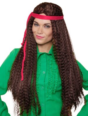 Kostümzubehör Kostümzubehör Perücke lang Kreppwellen mit Haarband braun
