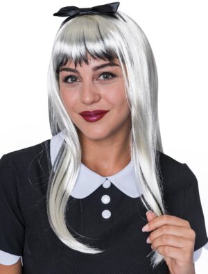 Kostümzubehör Kostümzubehör Perücke lang glatt Pony schwarz/weiß