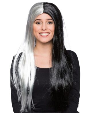 Kostümzubehör Kostümzubehör Perücke lang glatt zweifarbig schwarz/weiß