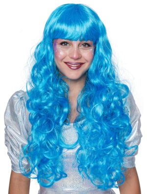 Kostümzubehör Kostümzubehör Perücke lang lockig mit Pony blau one size