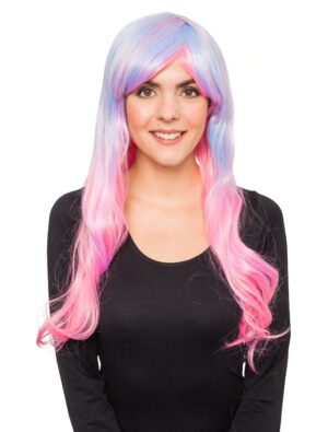 Kostümzubehör Kostümzubehör Perücke mit Pony extra lang blau/pink one size