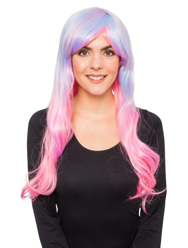 Kostümzubehör Kostümzubehör Perücke mit Pony extra lang blau/pink one size
