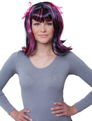 Kostümzubehör Kostümzubehör Perücke mit Schleife schwarz/pink