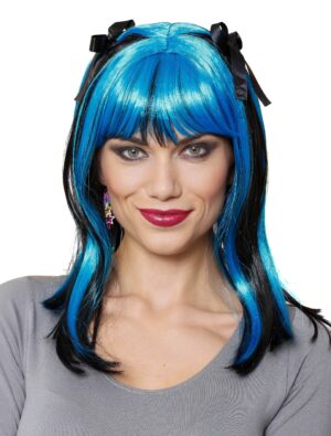 Kostümzubehör Kostümzubehör Perücke mit Schleifen schwarz/blau meliert