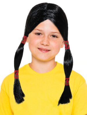 Kostümzubehör Kostümzubehör Perücke mit Zöpfen schwarz und Stirnband Kinder