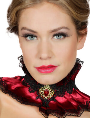 Kostümzubehör Kragen rot/schwarz mit Stein luxus