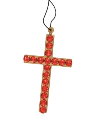 Kostümzubehör Kreuz mit Kristallen rot
