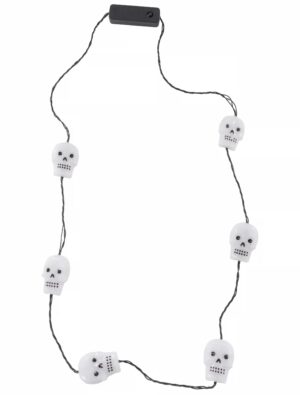 Kostümzubehör LED Halskette Totenkopf weiß