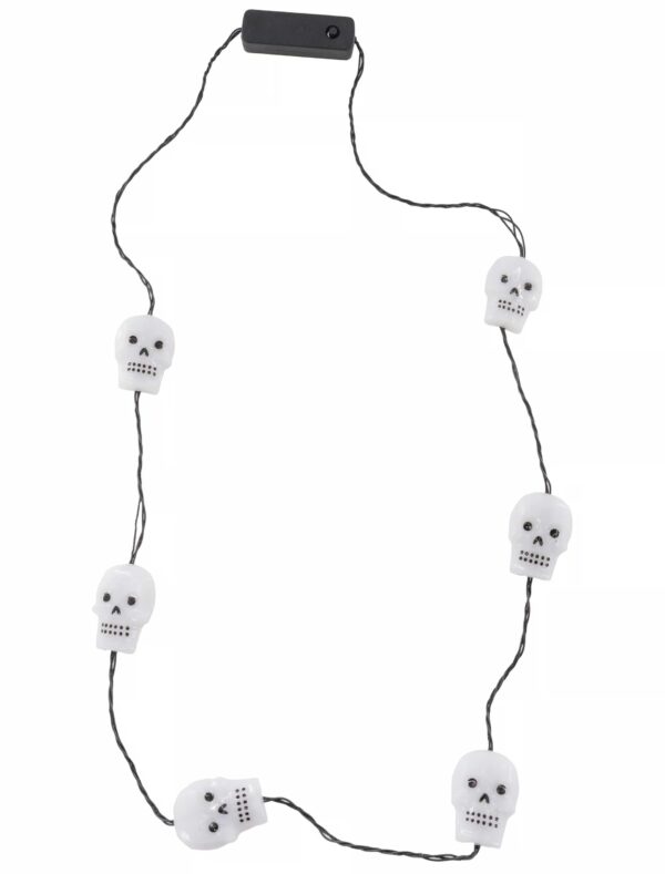 Kostümzubehör LED Halskette Totenkopf weiß