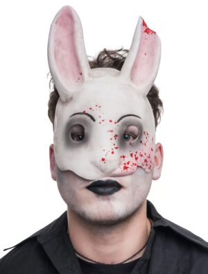 Kostümzubehör Latexmaske Hase blutig Farbe: weiß/rot