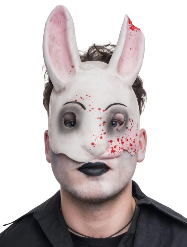 Kostümzubehör Latexmaske Hase blutig Farbe: weiß/rot