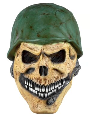Kostümzubehör Latexmaske Schädel mit Helm Farbe: grün