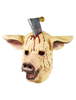 Kostümzubehör Latexmaske Schwein mit Beil Farbe: beige