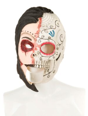 Kostümzubehör Latexmaske Sugar Skull mit offenem Mund Farbe: schwarz/weiß