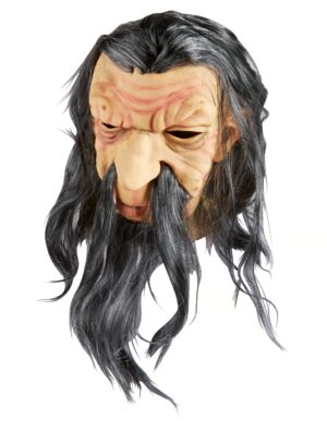 Kostümzubehör Latexmaske mit langen Haaren & Bart grau