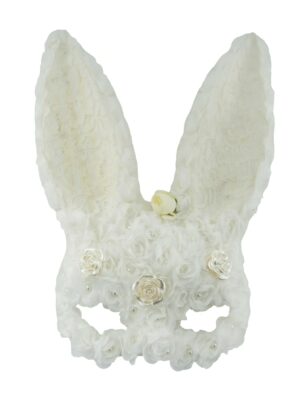 Kostümzubehör Maske Bunny mit Blumen und Spitze weiß