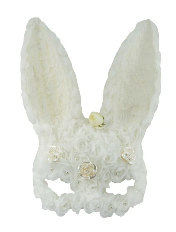 Kostümzubehör Maske Bunny mit Blumen und Spitze weiß