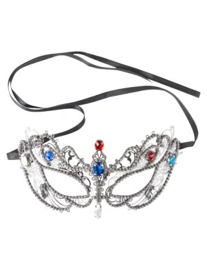 Kostümzubehör Maske Domino mit Strass silber